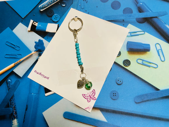 Handmade Teal Coloured Key Ring Holder With Stitch Markers